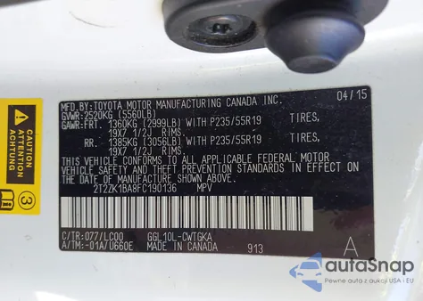 2015 Lexus Rx 350 from USA, damaged, VIN 2T2ZK1BA8FC190136
